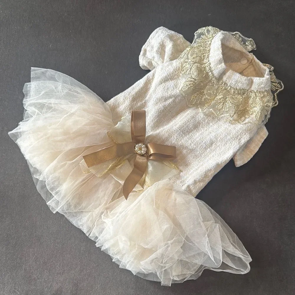 Petstyle Cream & Gold Dog Dress Size L NEW
